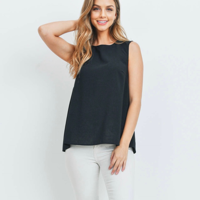 Black Back Button Top